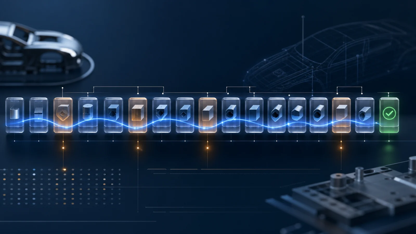 Abstract digital artwork of VIN character tiles being checked and corrected
